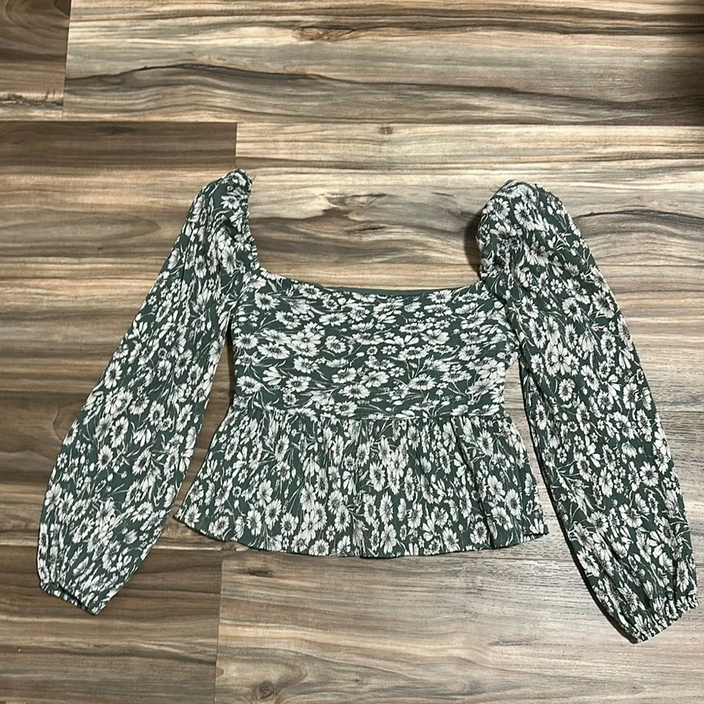 ASTR Floral Boho Peasant Coquette Green Top Women S Fairy Romantic Feminine